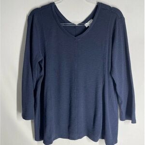 J. Jill Navy Blue Pima Cotton Ribbed Swing Tee T-shirt 3/4 Sleeve Size XLarge